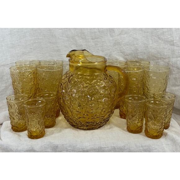 Vintage Anchor Hocking Lido Milano Honey Pitcher and Glass Set - Picture 1 of 9
